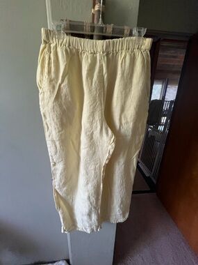 Flax Flood pants pale Yellow Linen Elastic Waist medium